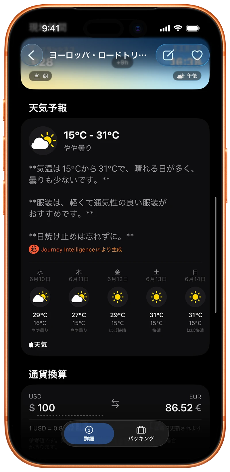 旅行先の天気予報