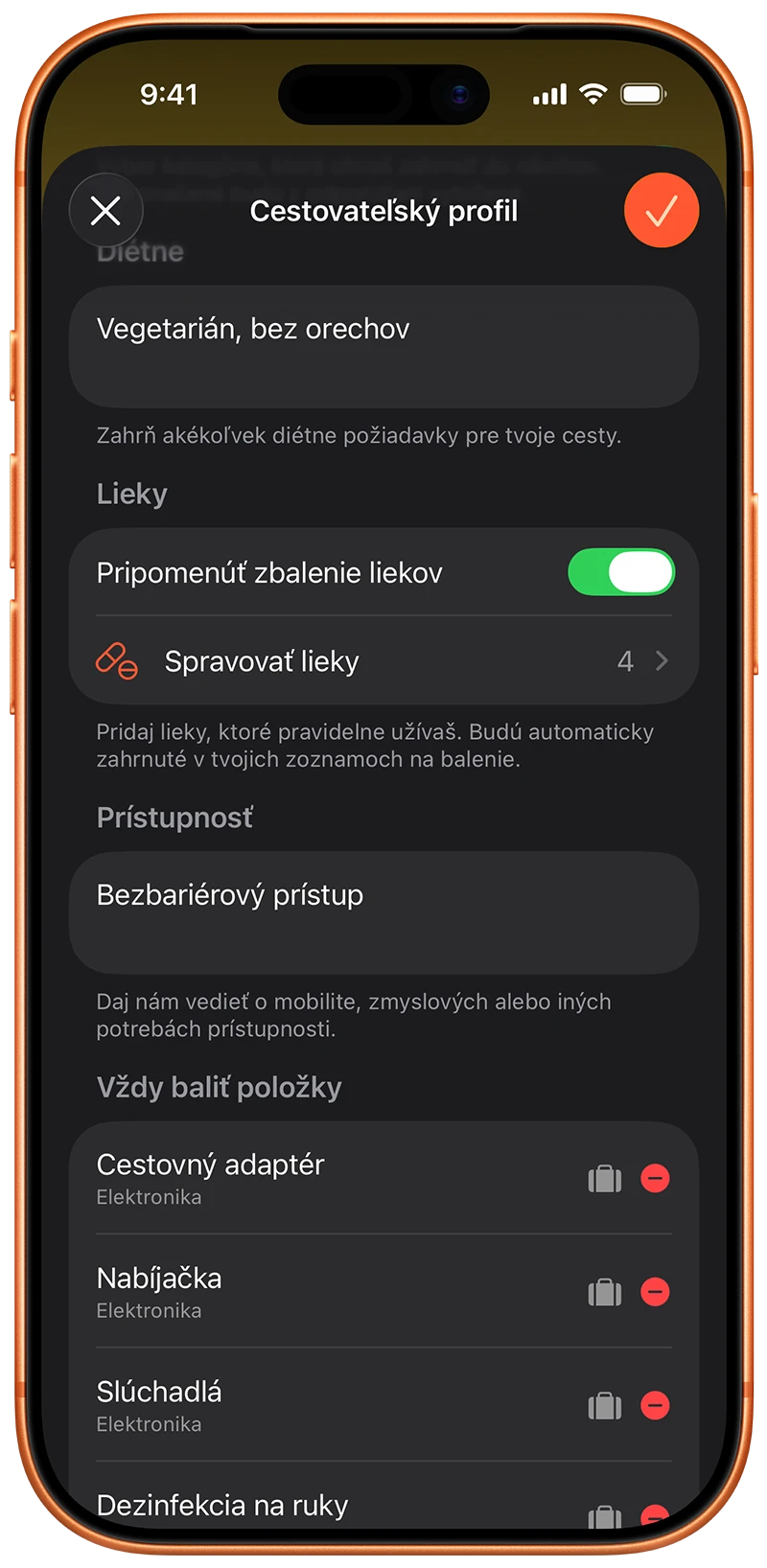 Cestovný profil s liekmi